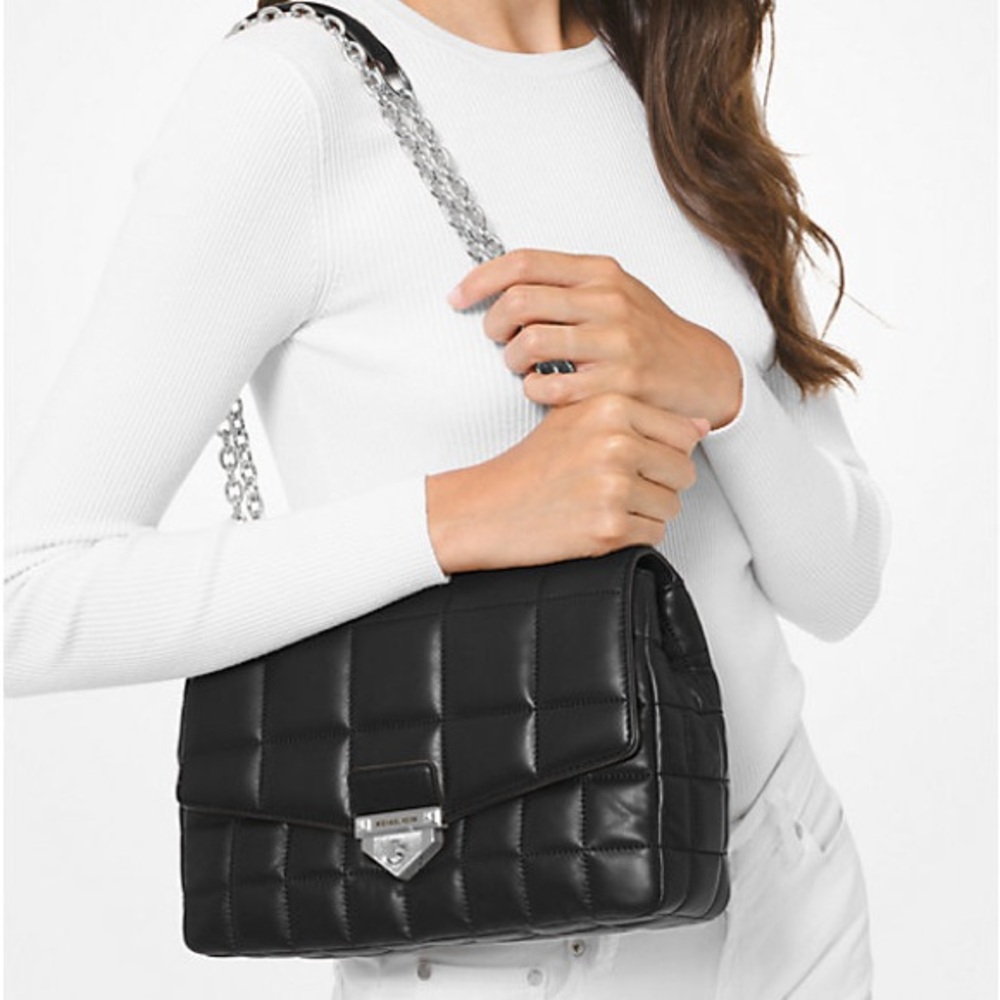 Michael Kors Black Soho Quilted Bag with Silver Chain - Picture 2 of 11